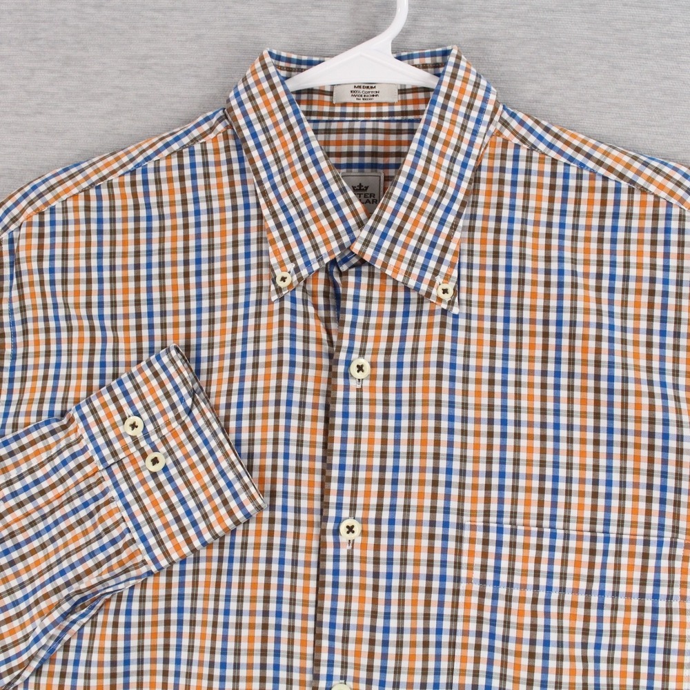 Peter Millar Shirt Mens Size M Blue Orange Brown Long Sleeve Button Down Cotton